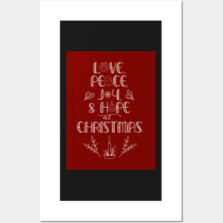 Christmas Greetings Word Art on Red Posters and Art